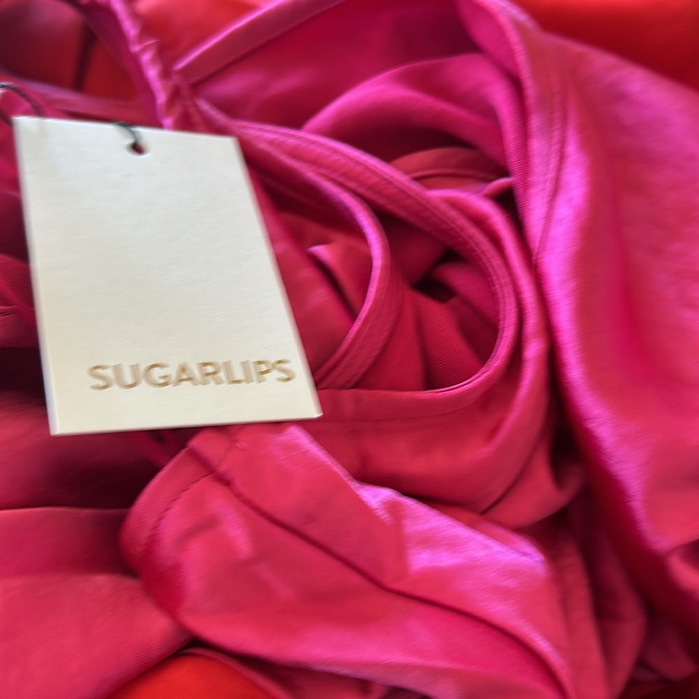 NWT Sugarlips Colorblock Satin Midi Dress - Picture 6 of 9